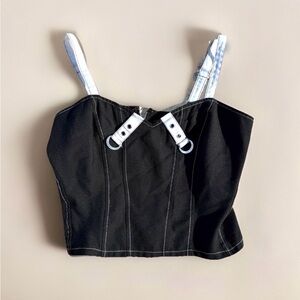 Royal Bones Daang Goodman Corset Top Black White Zip Crop Goth Grunge Emo top